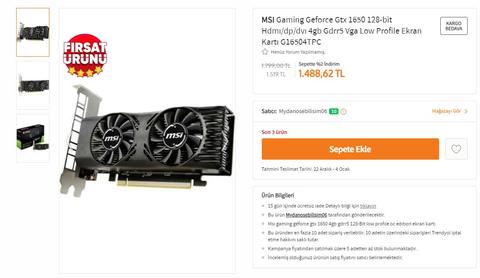 MSI GTX1650 4GB Low Profile Ekran Kartı - Trendyol - 1488TL