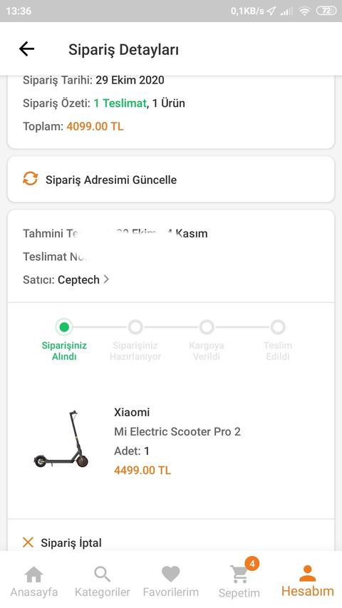 Xiaomi mi pro 2 scooter 4000 tl