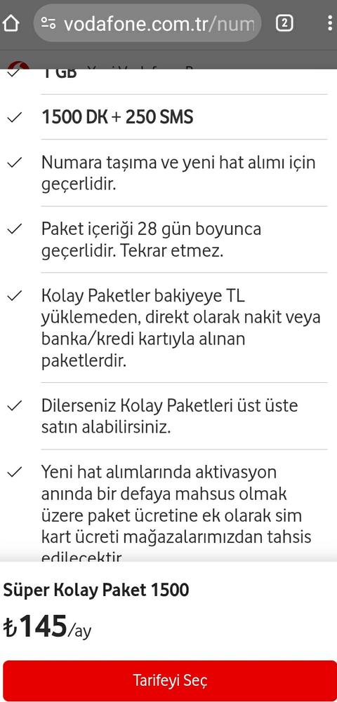 Vodafone Faturasız Hat 199₺