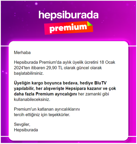 Hepsiburada Premium ( aylık 29,90, yıllık 270tl oldu)
