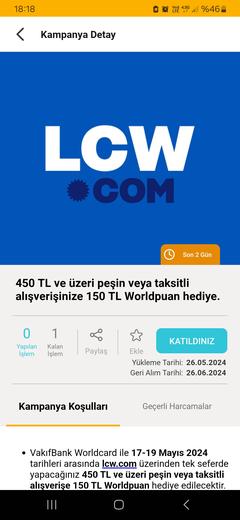 LCW Waikiki Vakıfbank/Yapı kredi word kart 450 ye 150 wordpuan