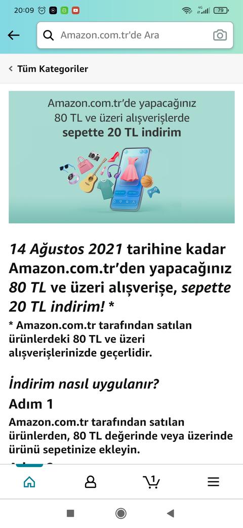 Amazon.com.tr 80'e 20 T.L indirim