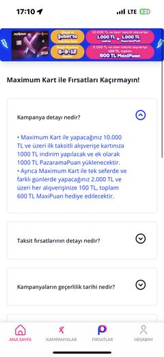 Maximum e-ticaret 10.000/1000 indirim (Pazarama için +1000 Pazarama puan, ekstra+100) + 100 maxipuan