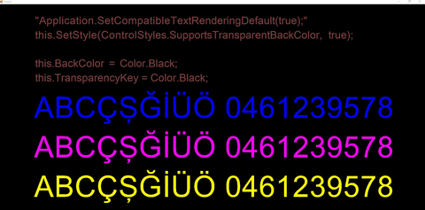 C# - Windows Form transparan arka planda text sorunu