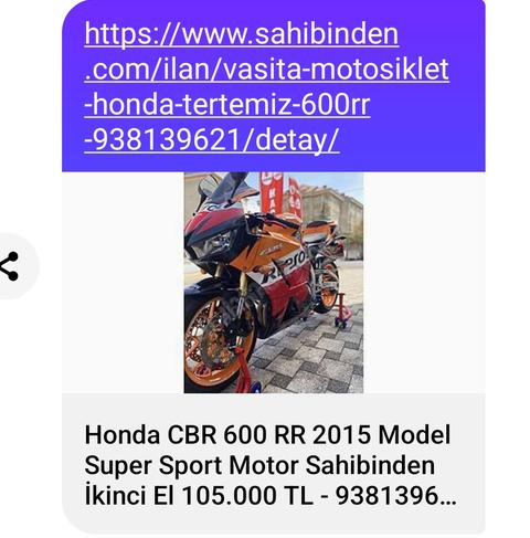 2017 Model 600rr 2000 KM 100.000 TL