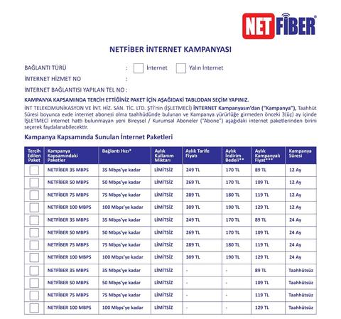 NETFiber 100 Mbps 129 TL 2 Yıl Sabit