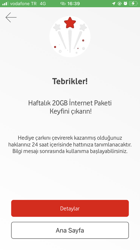 Vodafone Haftalık Çark hediyelerini buyrun yazalım