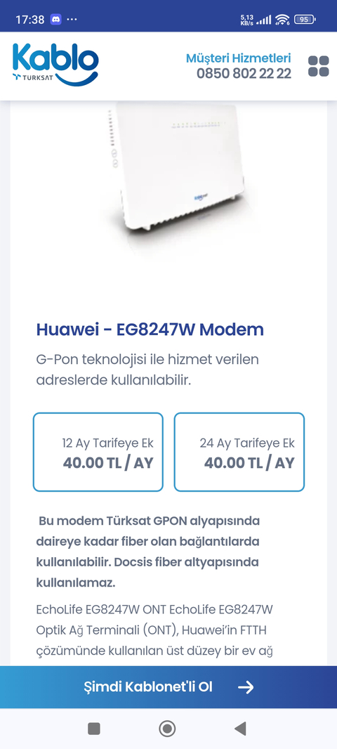 Kablonet Fiber Yenı Modem Önerisi