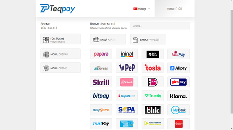 Teqpay- Tek entegrasyonla tüm ödeme yöntemleri: POS, Papara, Paycell, Tosla, BKM Ex. Havale, İninal