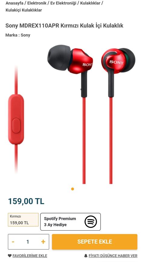 Sony MDREX110APR Kırmızı Kulak İçi Kulaklık