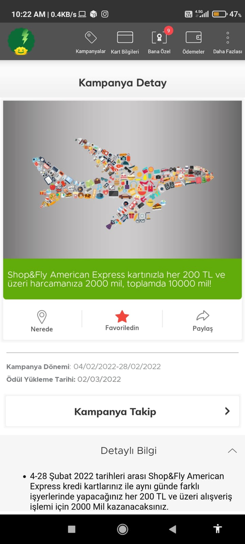 Kişiye özel shop fly american express 200 liraya 2000 mil 5 işlem