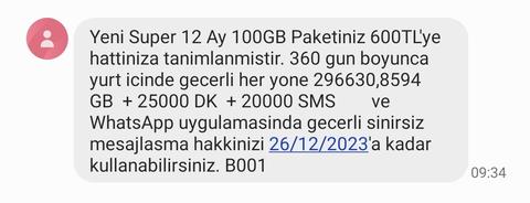 Türk Telekom 12 Ay  100GB 25000DK 20000SMS 750 Lira oldu .