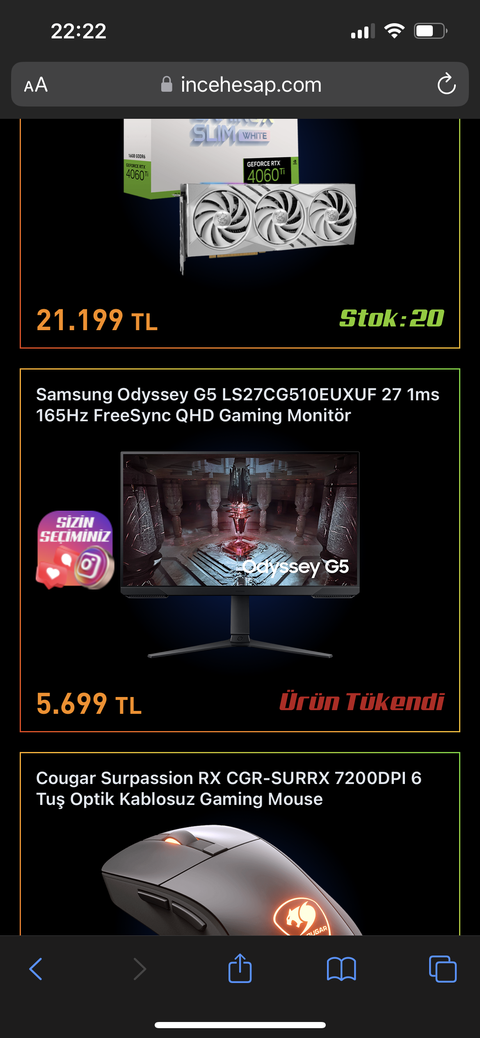 SAMSUNG G3 24inç 1ms 165 HZ VA Monitör - 3299 TL