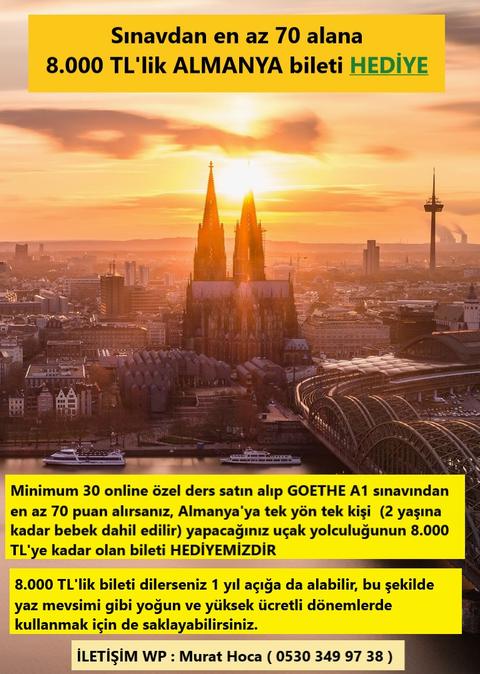 Goethe A1 Almanca 30 özel ders alana 8.000 TL'lik uçak bileti hediye