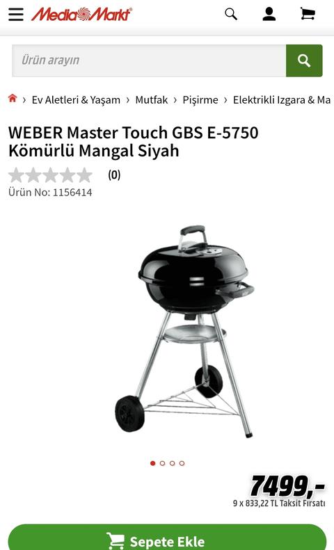 Weber Master Touch GBS E-5750 Kömürlü Mangal 7500TL