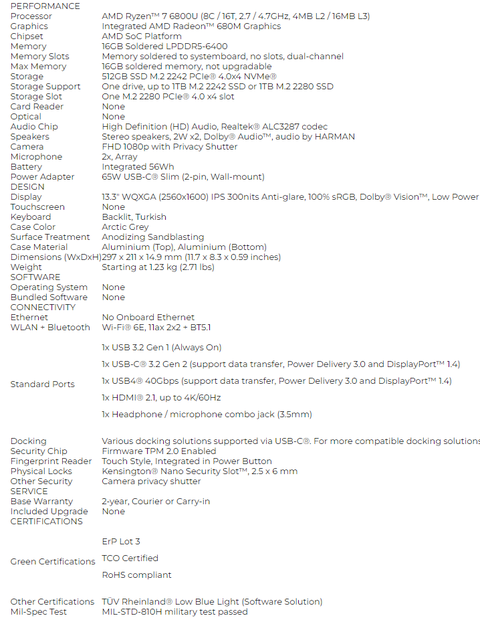 Tükendi - Lenovo Thinkbook 13s 6800U 680M 16/512 2K IPS / 19.999 TL