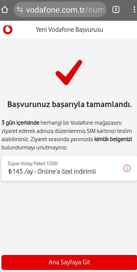 Vodafone Faturasız Hat 199₺