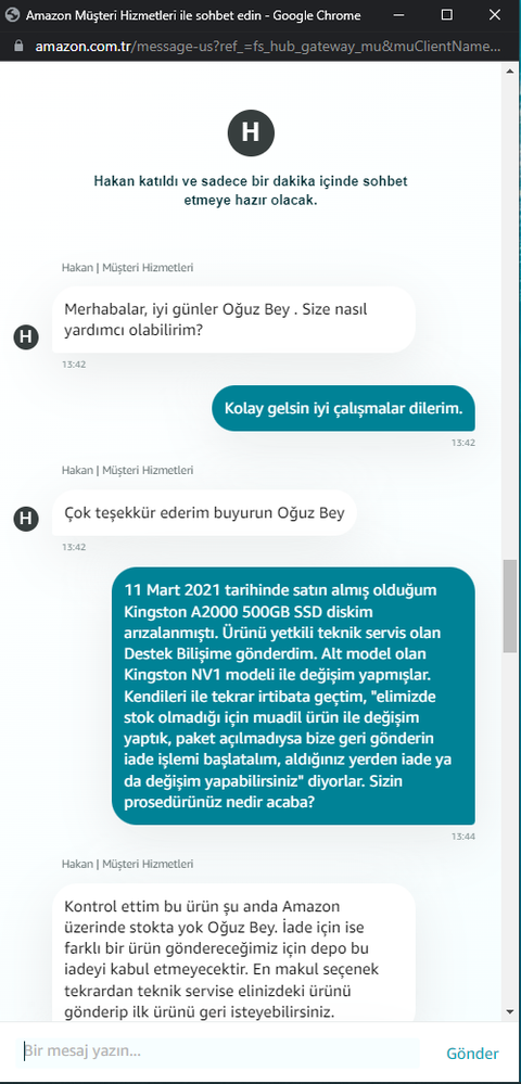 Amazon.com.tr ve Destek Bilişim Elele Alt Model Dayatması - Kingston A2000 > Kingston NV1