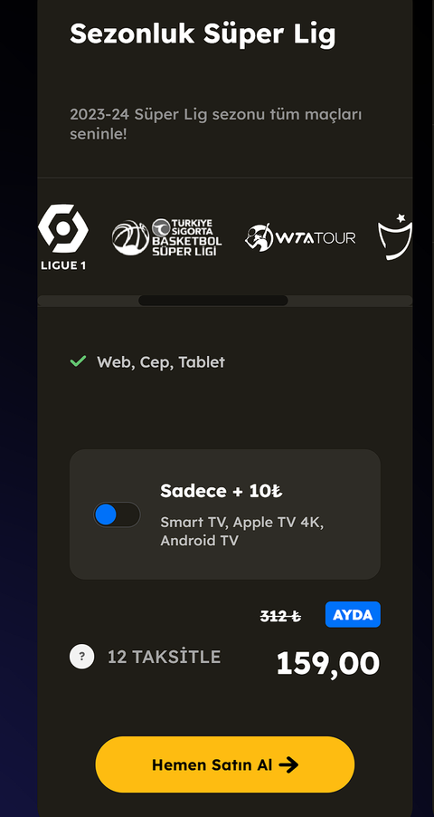 TOD 12 Aylık Süper Lig Paketi - (Web + Cep + Tablet)