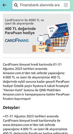 CardFinans Amazonda 4000 TL üzerine 400TL ParaPuan