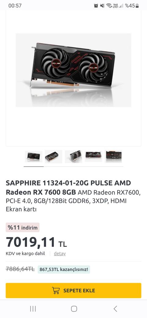 İnventus'ta SAPPHIRE PULSE AMD Radeon RX 7600 8GB 7.019 ₺