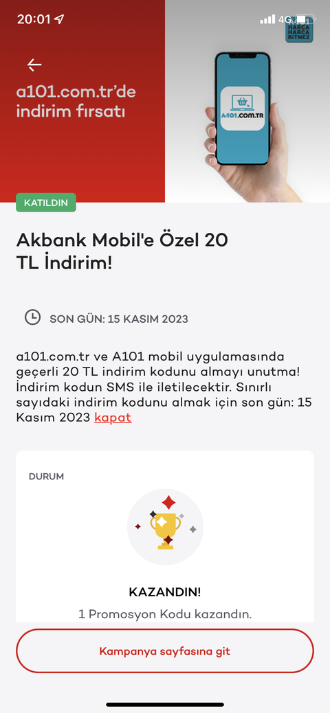 Akbank 20 TL İndirim A101.com.tr’de Geçerli