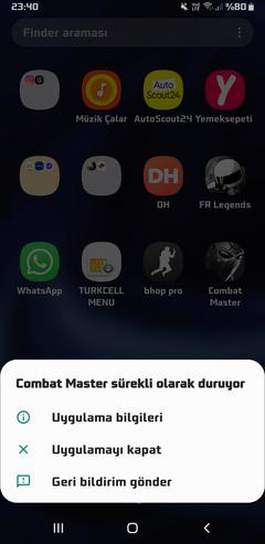 Combat Master Mobile Sürekli olarak duruyor hatası