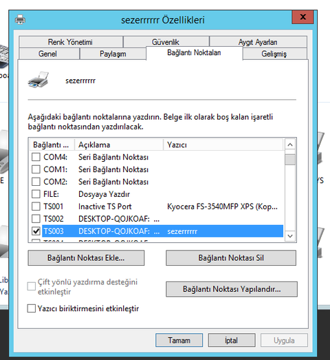 Uzak masaüstü yazıcı portlarının sürekli değişmesi