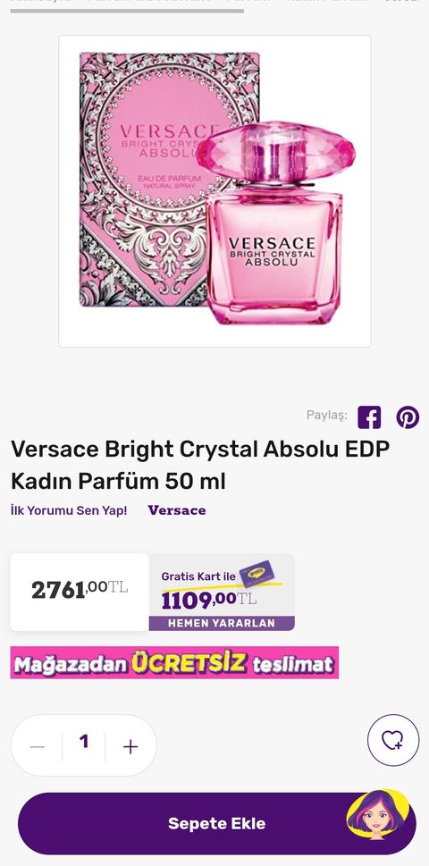 Versace Bright Crystal Absolu EDP Kadın Parfüm 50 ml 1109TL