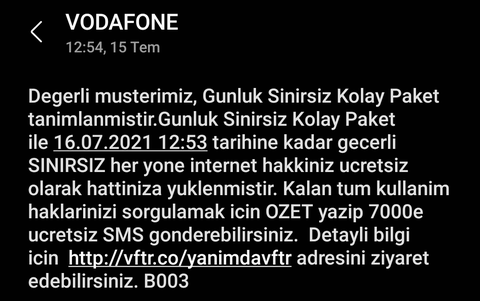 Vodafone Günlük Sınırsız İnternet