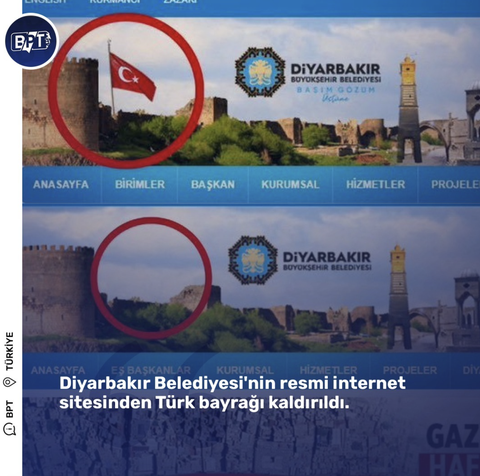 Diyarbakır Büyükşehir Bld. Sitesinde Türk Bayrağı Kaldırıldı