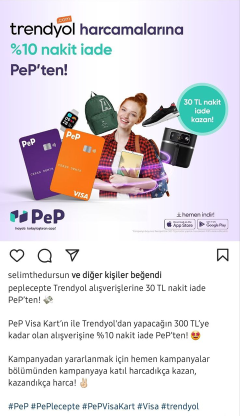 PeP Kart ve hesap kullanımı ücretsiz 