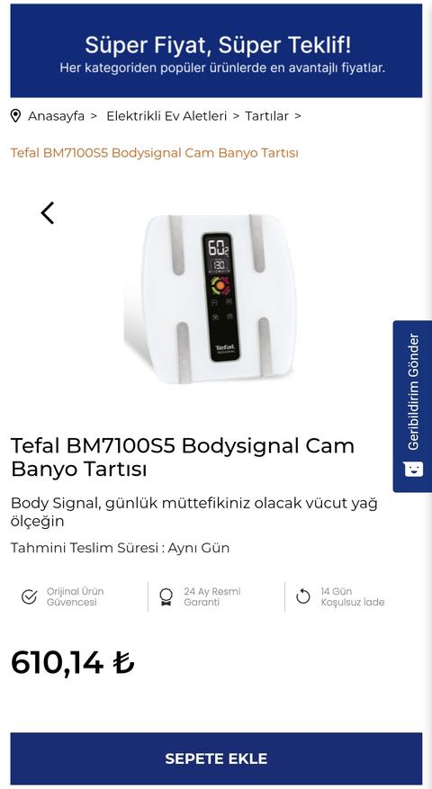 Tefal Bodysignal BM7100S5 Cam Dijital Vücut Analiz Baskülü 610 TL