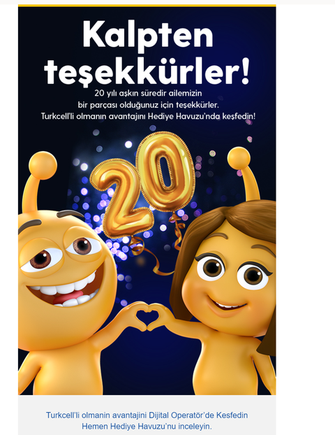 Turkcell 20 Yıllık Müşteri Maili