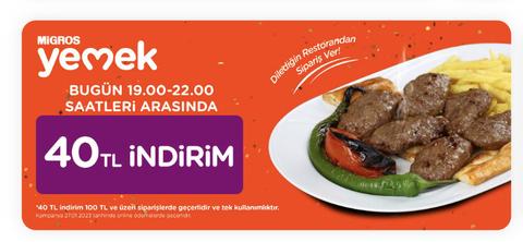 Migros Yemek 19.00-22.00 Arası 100TL/40TL İndirim