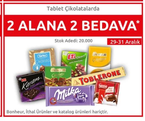 CarrefourSA Tablet Çikolatalarda 2 Alana 2 Bedava (29-31 Aralık)