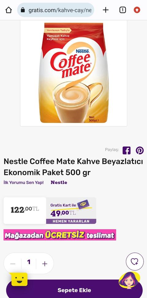 Nestle Coffee Mate Kahve Beyazlatıcı 500gr 49TL