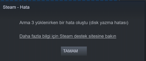 Steam disk yazma hatası