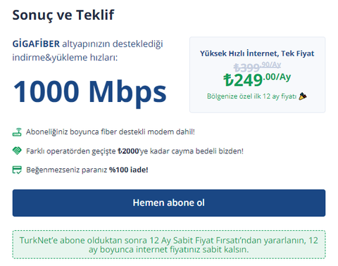 1.000 Mbps’ye kadar Hızlı İnternet TurkNet GigaFiber 399,90 TL!