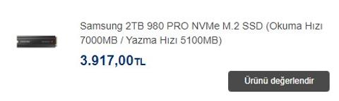 Samsung 980 PRO 2 TB - 3436 TL (Vatan)