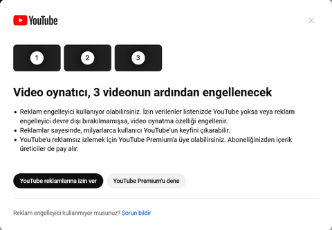 YouTube 3 video sonra video oynatmayı engelliyor