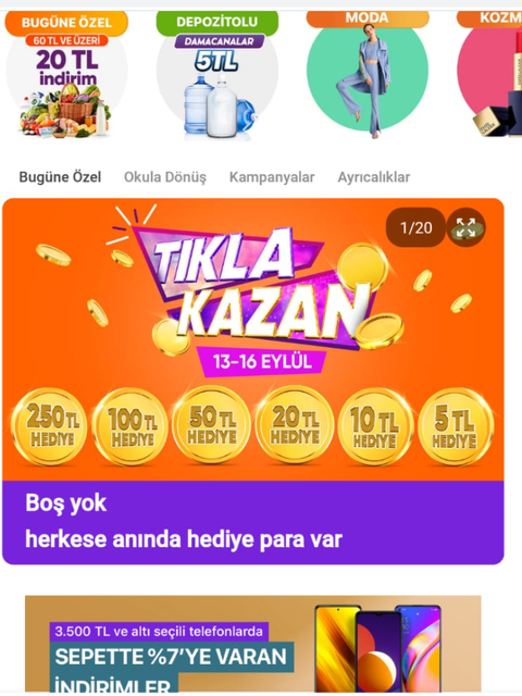 HEPSİBURADA TIKLA KAZAN BOŞ YOK ( kampanya mobilde aktif ))