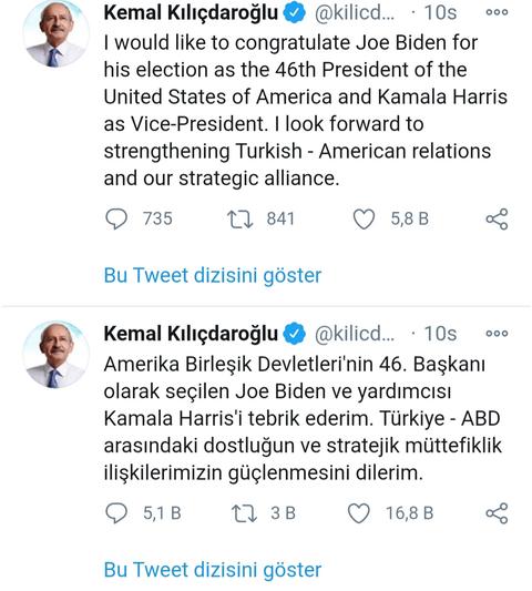 Kılıçdaroğlu'nun Biden'ı tebrik etmesi(!)