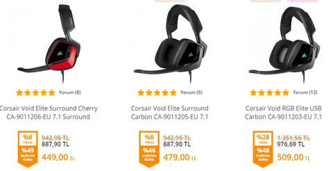 Corsair Void Elite RGB Dolby 7.1 Beyaz USB   427 tl