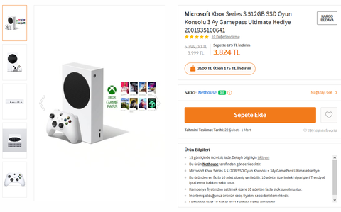 Microsoft Xbox Series S 512GB SSD Oyun Konsolu 3 Ay Gamepass Ultimate Hediye 3824TL Trendyol