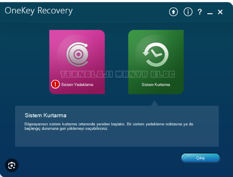 Lenovo Onekey Recovery ile yedek geri yükleme