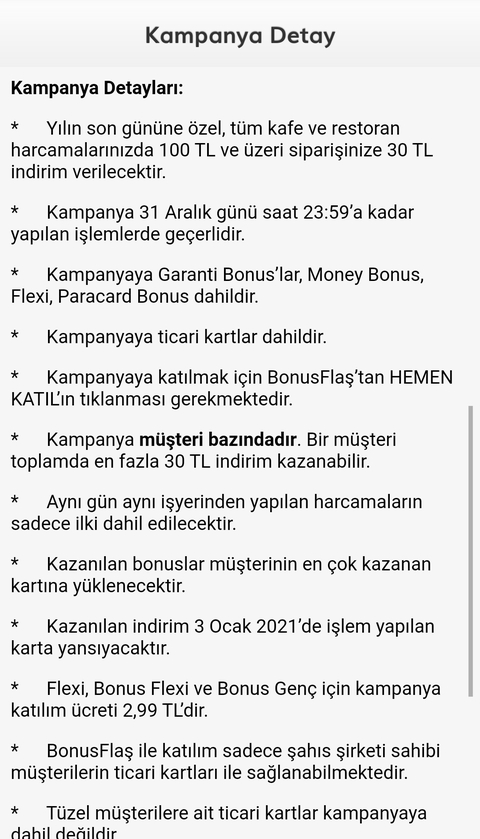 Garanti Bonus Yılın son yemeğine 100/30 İndirim +10₺ bonus