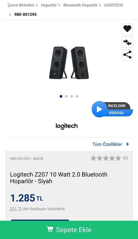 Logitech Z207 10 Watt 2.0 Bluetooth Hoparlör 1285TL