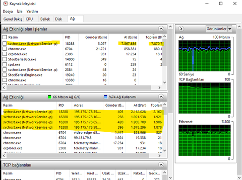 svchost.exe (NetworkService -p) İnternet Tüketimi Sorunu