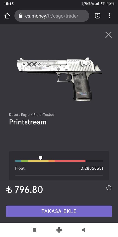 SATILDI 600 TL DESERT EAGLE PRINTSTREAM FT 0,2885